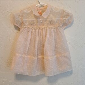 Vintage Embroidered Sheer Peach Swiss Dot Dress 6-12M
